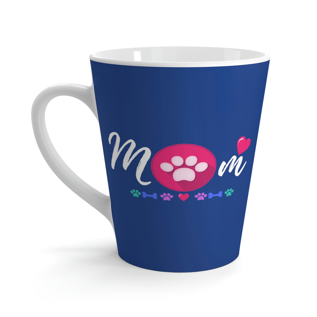 Dog Mom Heart Royal Blue Latte Mug (12 oz.) (Dual-Sided Design)