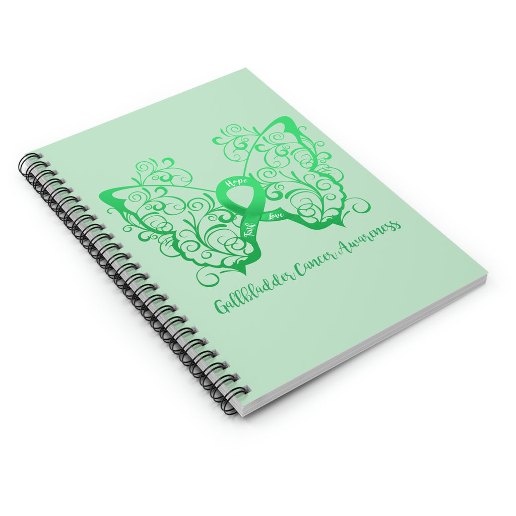 Gallbladder Cancer Awareness Filigree Butterfly "Light Green" Spiral Journal - Ruled Line