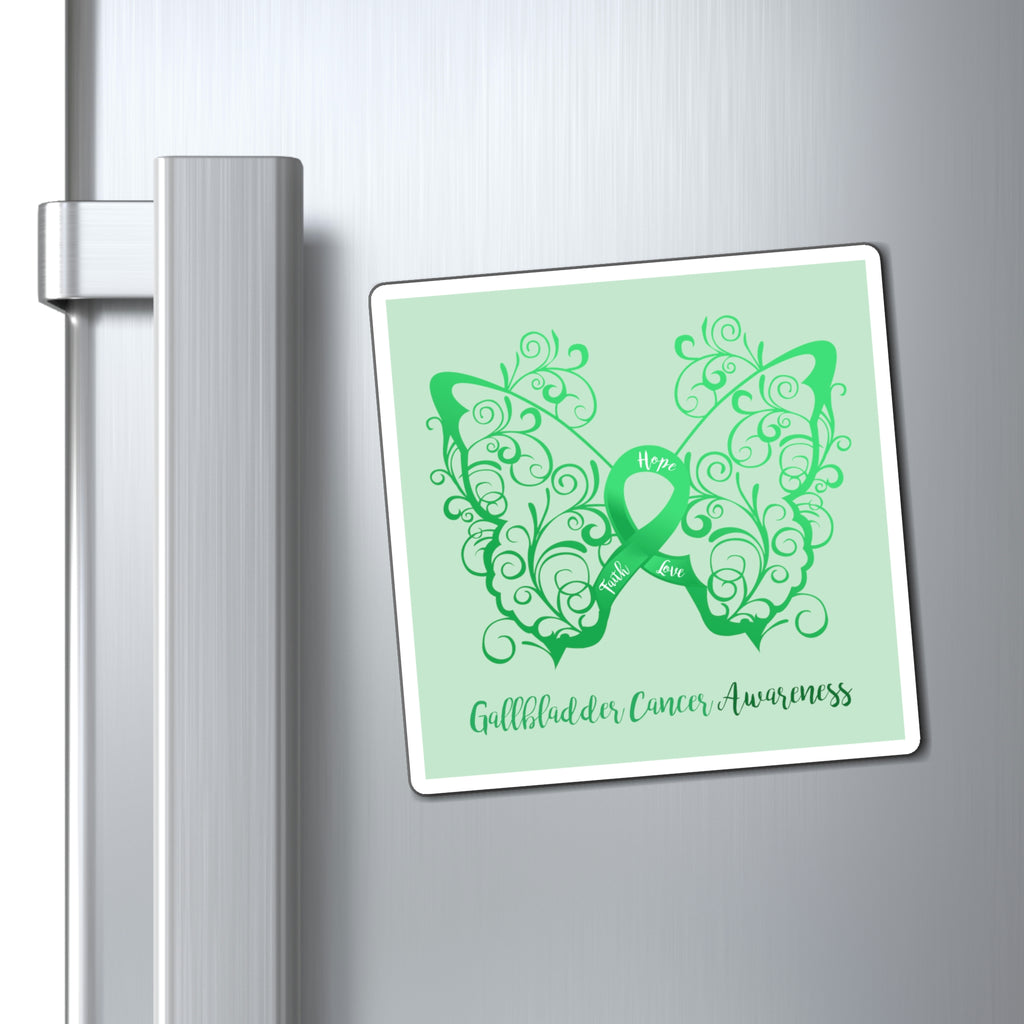 Gallbladder Cancer Awareness Filigree Butterfly Magnet (Light Green) (3 Sizes Available)