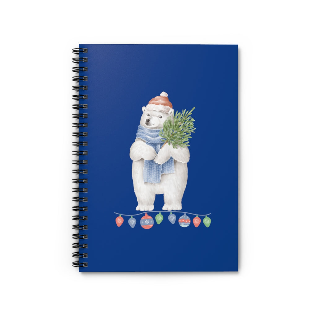 Vintage Watercolor Christmas Polar Bear "Royal Blue" Spiral Journal - Ruled Line