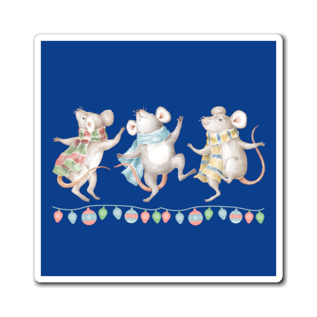 Vintage Watercolor Christmas Dancing Mice Magnet (Royal Blue) (3 Sizes Available)