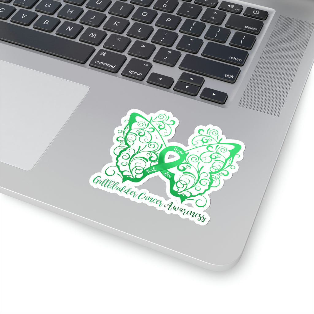 Gallbladder Cancer Awareness Filigree Butterfly Sticker (3 x 3)