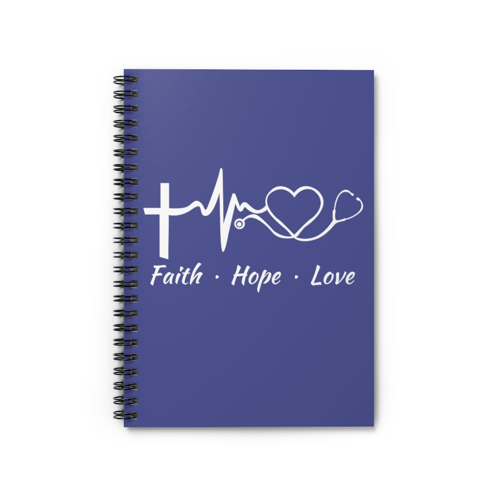 Faith Hope Love Stethoscope Dark Blue Spiral Journal - Ruled Line