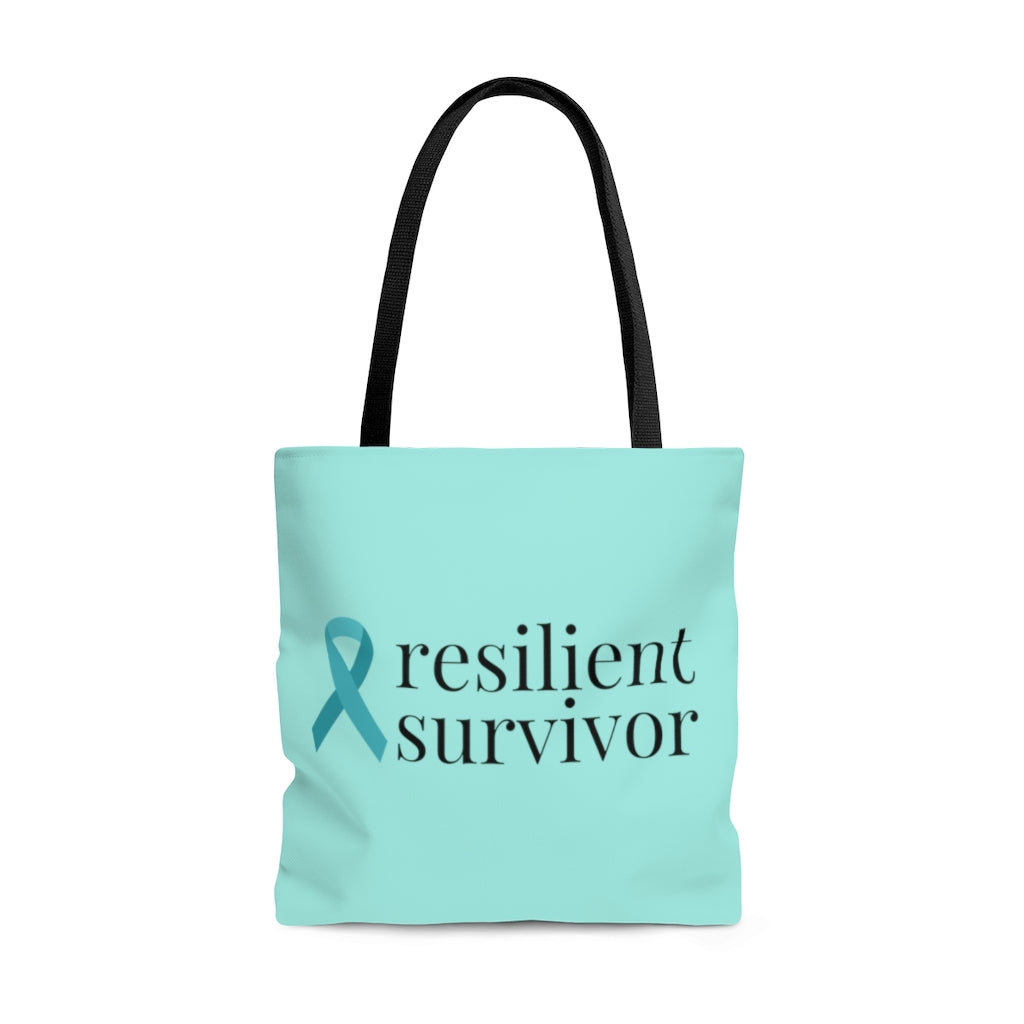 Ovarian Cancer resilient survivor Large "Light Teal" Tote Bag (Dual-Sided Design)