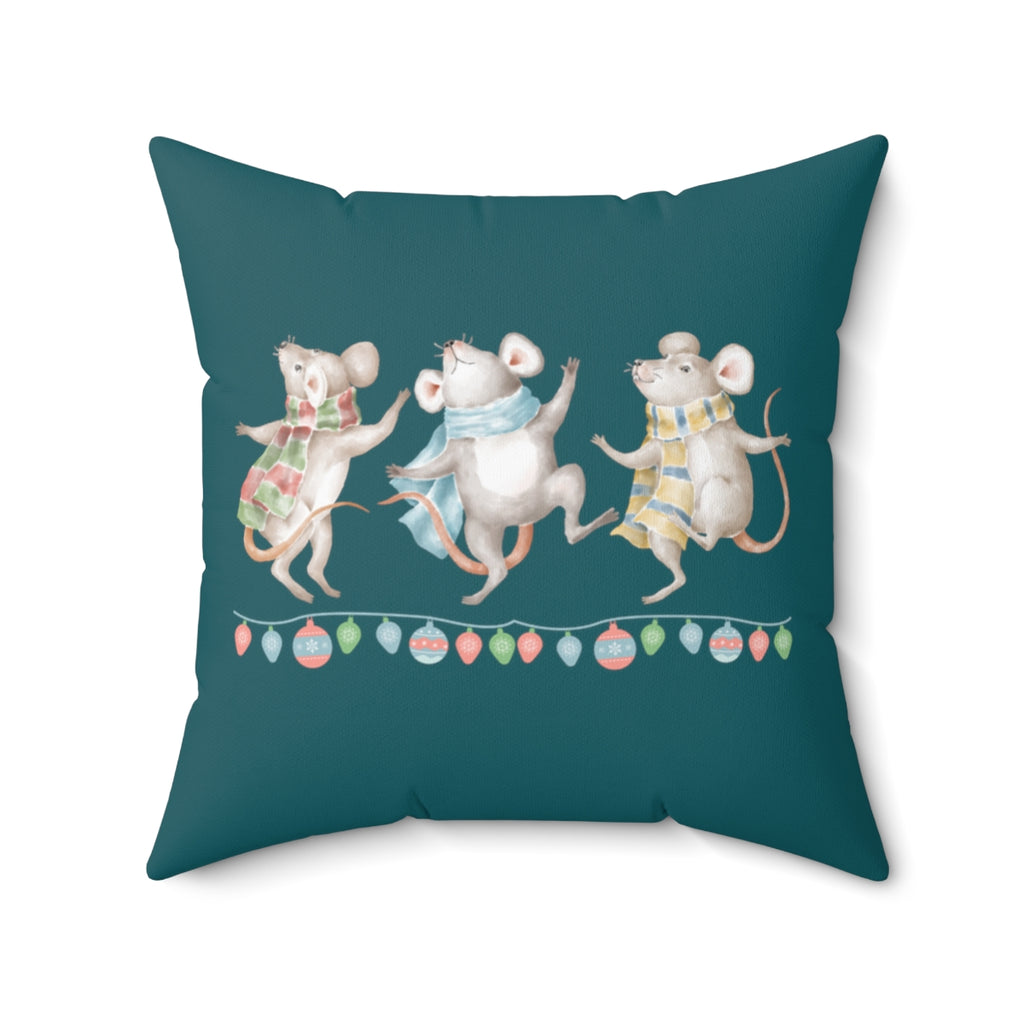 Vintage Watercolor Christmas Dancing Mice (Teal) Square Pillow (20 X 20)