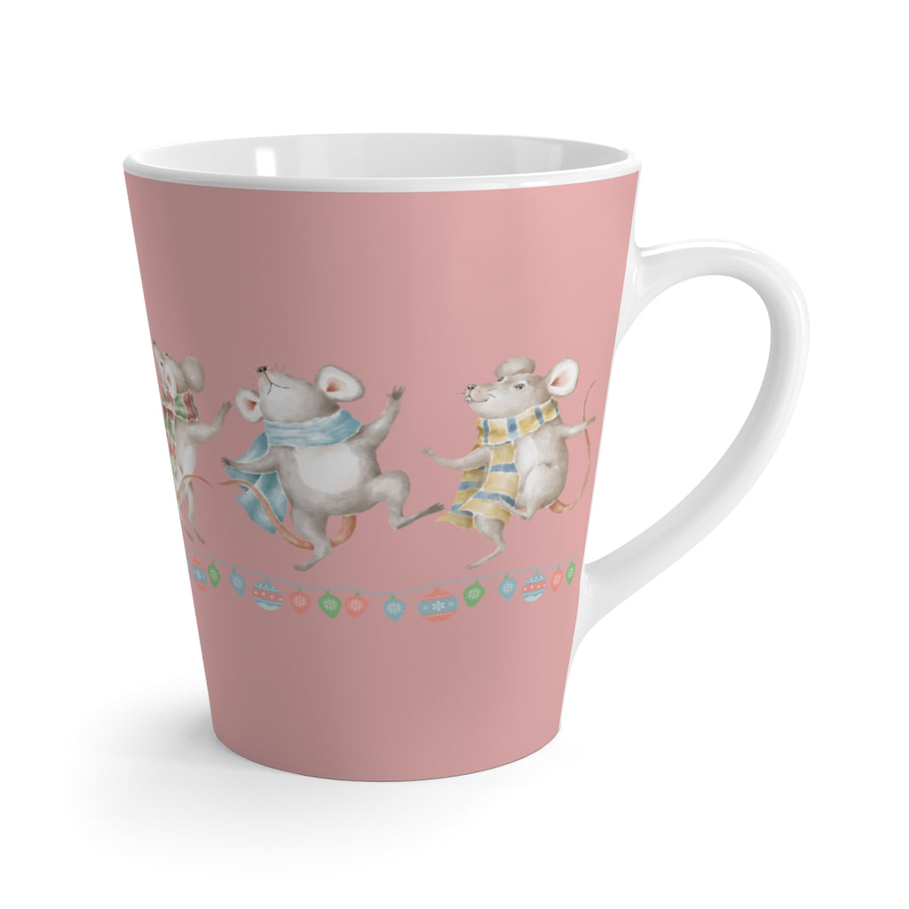 Vintage Watercolor Christmas Dancing Mice Light Mauve Latte Mug (12 oz.) (Dual-Sided Design)