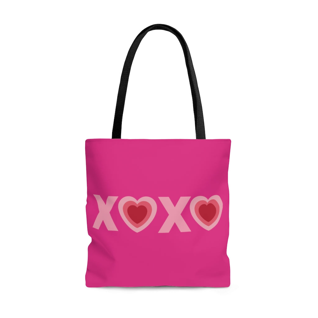 Valentines XOXO Heart Large Raspberry Tote Bag (Dual Sided Design)