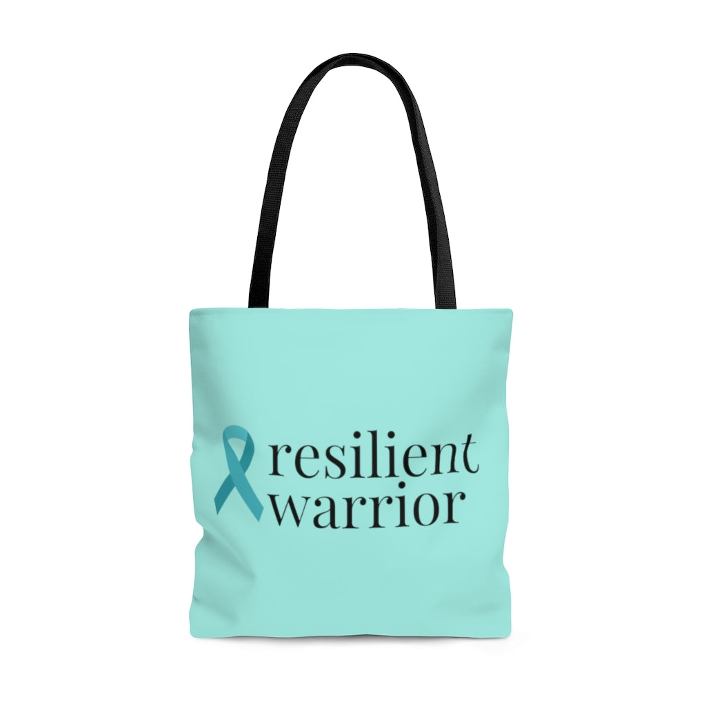 Ovarian Cancer resilient warrior Large "Light Teal" Tote Bag (Dual-Sided Design)