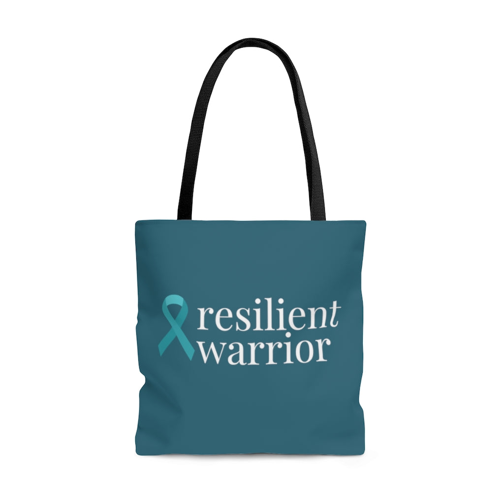 Ovarian Cancer resilient warrior Dark Teal Large Tote Bag (Dual-Sided Design)