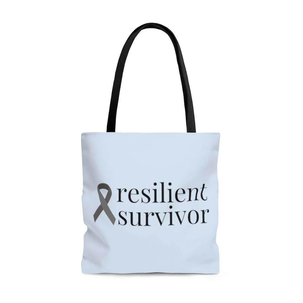 Brain Cancer "resilient survivor" Large "Light Blue" Tote Bag (Dual-Sided Design)