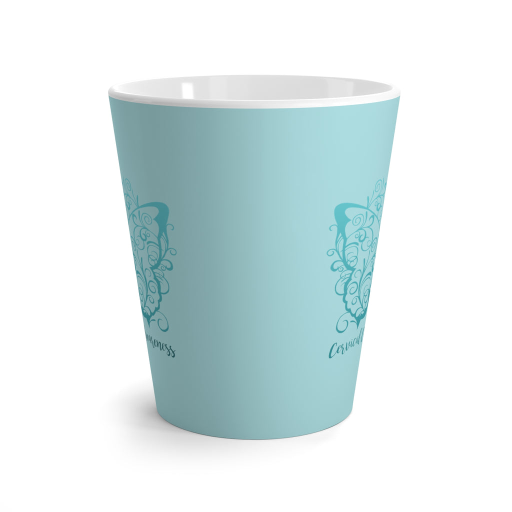 Cervical Cancer Awareness Filigree Butterfly Light Teal Latte Mug (12 oz.) (Dual Sided Design)
