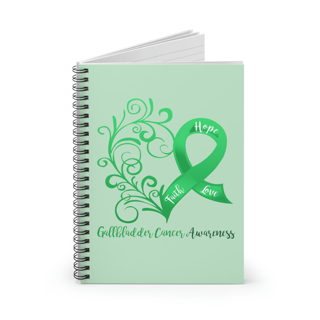 Gallbladder Cancer Awareness Heart "Light Green" Spiral Journal - Ruled Line