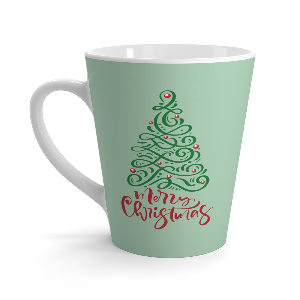 Filigree Merry Christmas Tree Green Latte Mug (12 oz.)