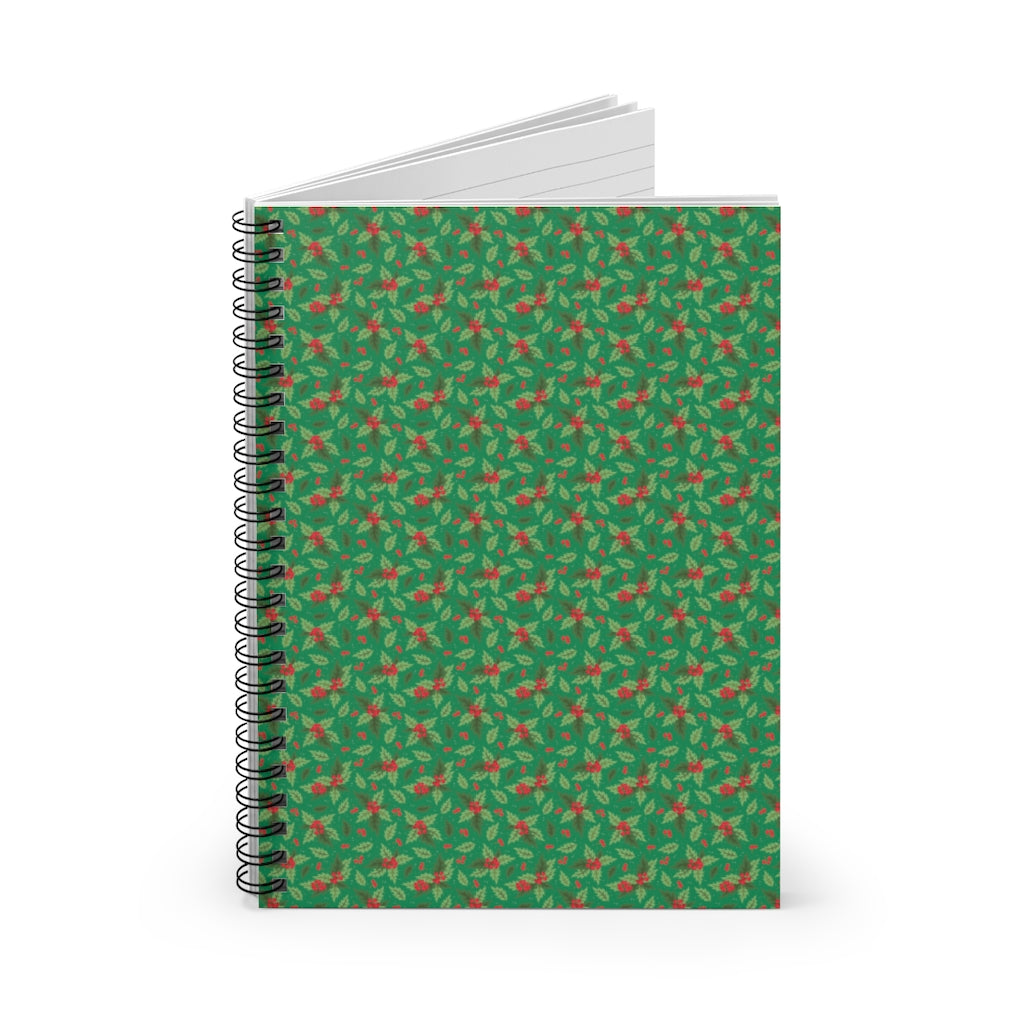 Christmas Holly Holiday Green Spiral Journal - Ruled Line