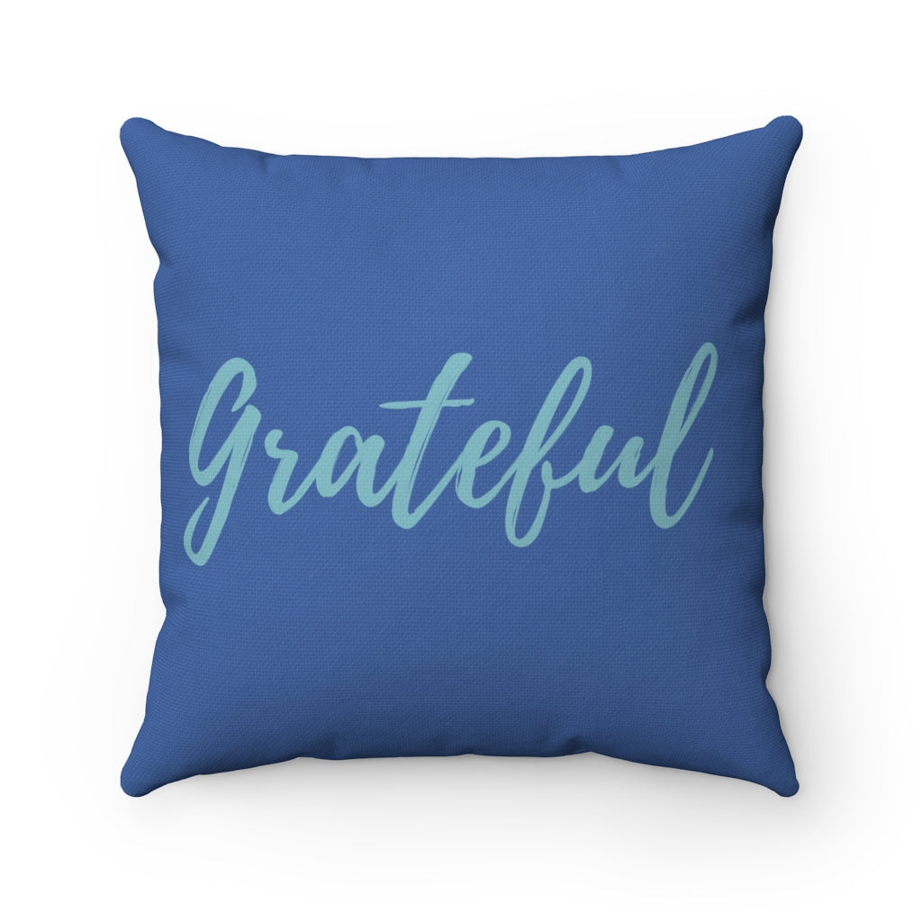 Grateful Script Dark Blue Square Pillow (20 X 20)