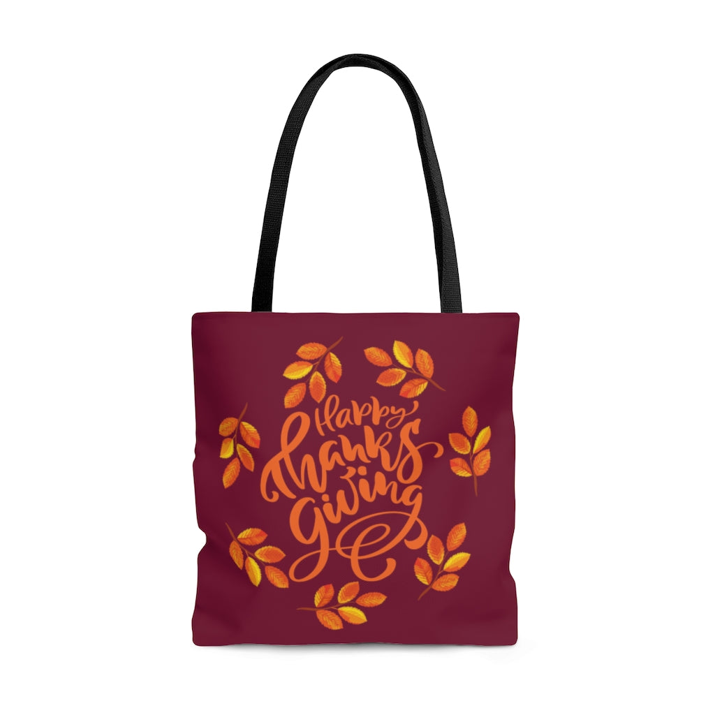 Happy Thanksgiving Autumn Leaf Wreath Large Maroon Tote Bag (Dual Sided Design)