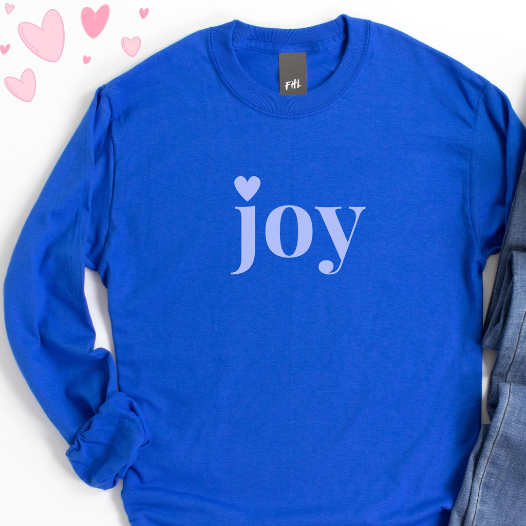 joy Heart Light Blue Font Plus Size Long Sleeve Shirt - Several Colors Available