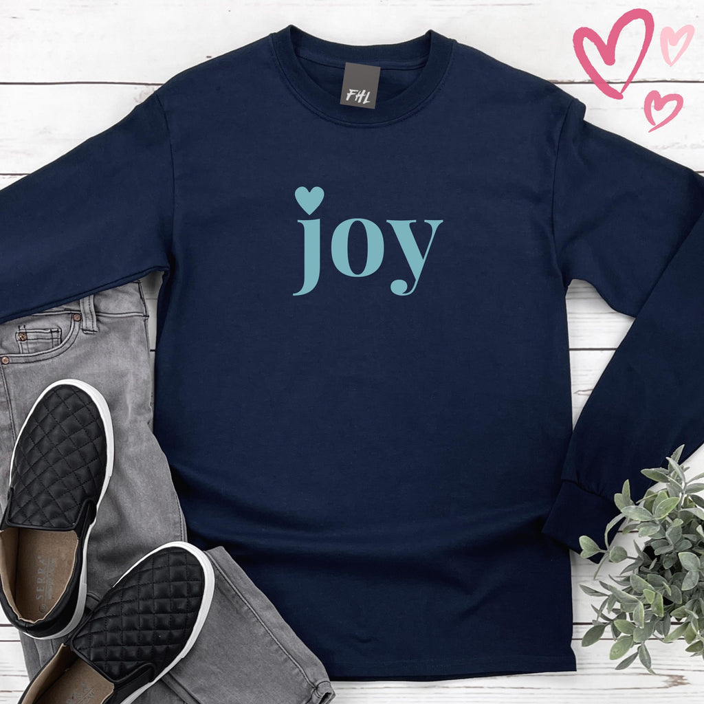 joy Heart Smoky Blue Font Plus Size Long Sleeve Shirt - Several Colors Available