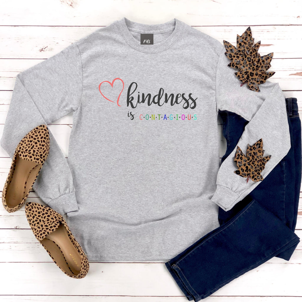 kindness is CONTAGIOUS Multi-Color Design Plus Size Long Sleeve Shirt (Several Colors Available)