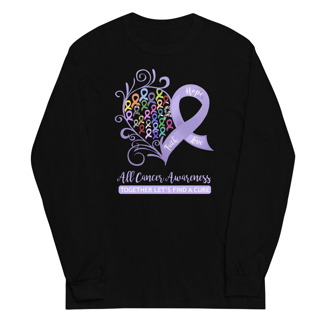 All Cancer Awareness Heart Plus Size Long Sleeve Shirt (Several Colors Available)