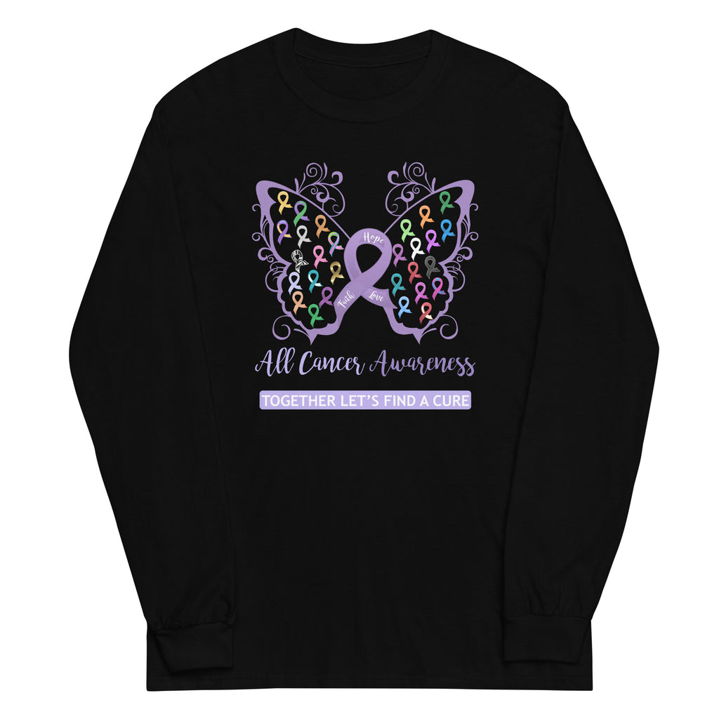 All Cancer Awareness Filigree Butterfly Plus Size Long Sleeve Shirt - Several Colors Available