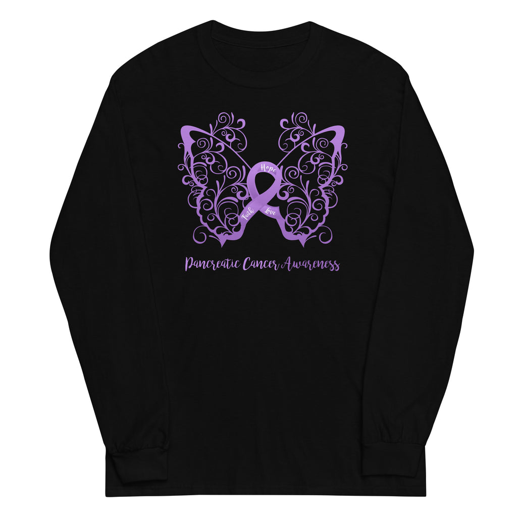 Pancreatic Cancer Awareness Filigree Butterfly Plus Size Long Sleeve Shirt - Several Colors Available