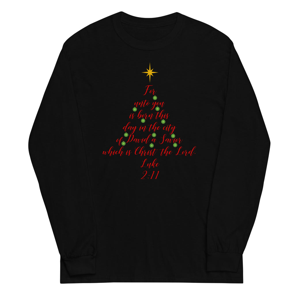 Luke 2:11 Red Christmas Tree Plus Size Long Sleeve Shirt