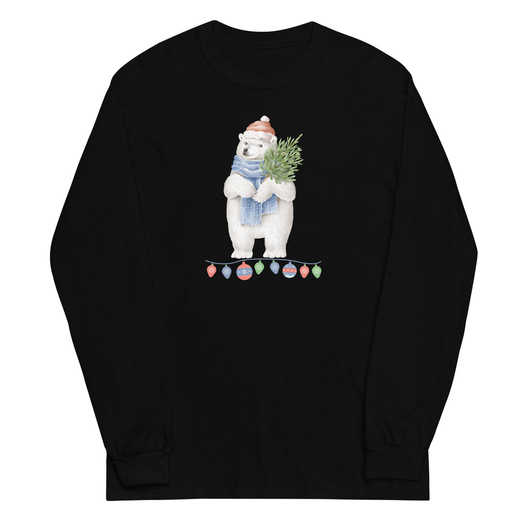 Vintage Christmas Polar Bear Plus Size Long Sleeve Shirt (Several Colors Available)