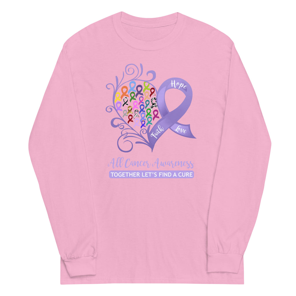 All Cancer Awareness Heart Plus Size Long Sleeve Shirt (Several Colors Available)