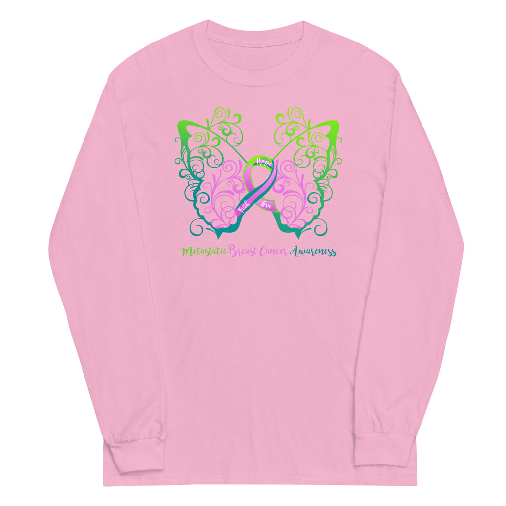 Metastatic Breast Cancer Awareness Filigree Butterfly Plus Long Sleeve Shirt - Several Colors Available