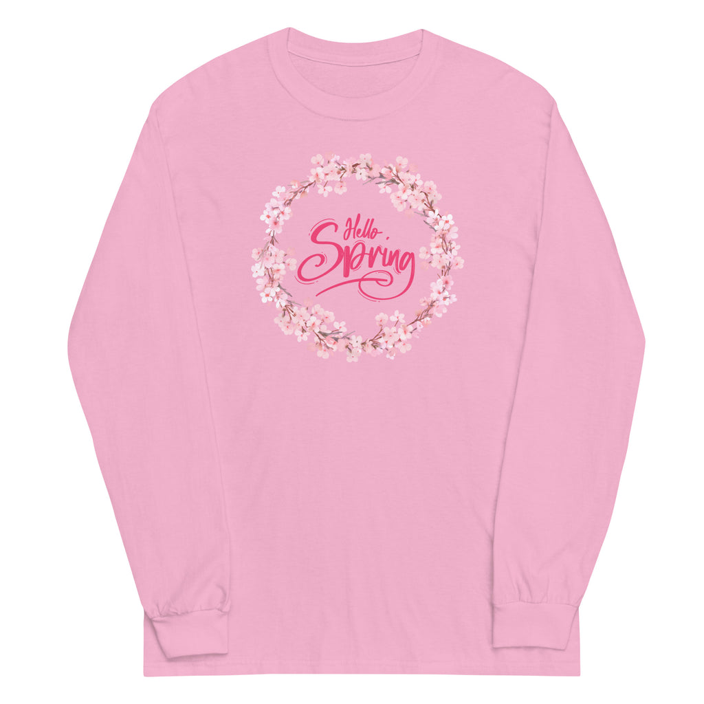 Hello Spring Dogwood Wreath Plus Size Long Sleeve Shirt - Several Colors Available