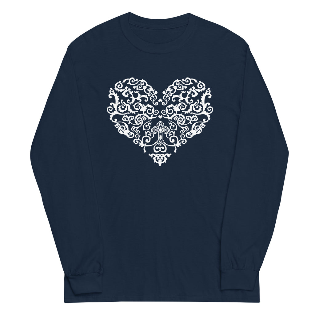 Filigree Cross in Heart Plus Size Long Sleeve Shirt (Several Colors Available)