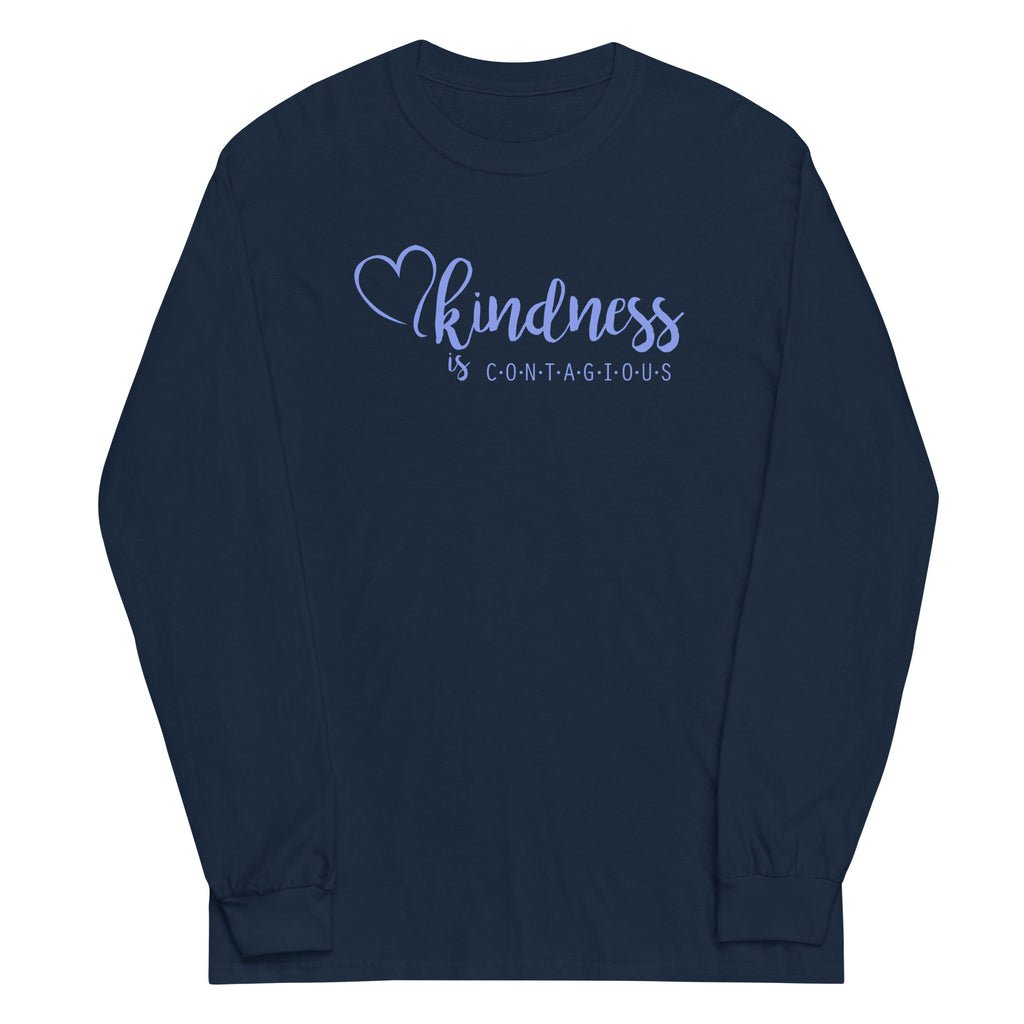 kindness is CONTAGIOUS Blue Font Plus Size Long Sleeve Shirt (Several Colors Available)