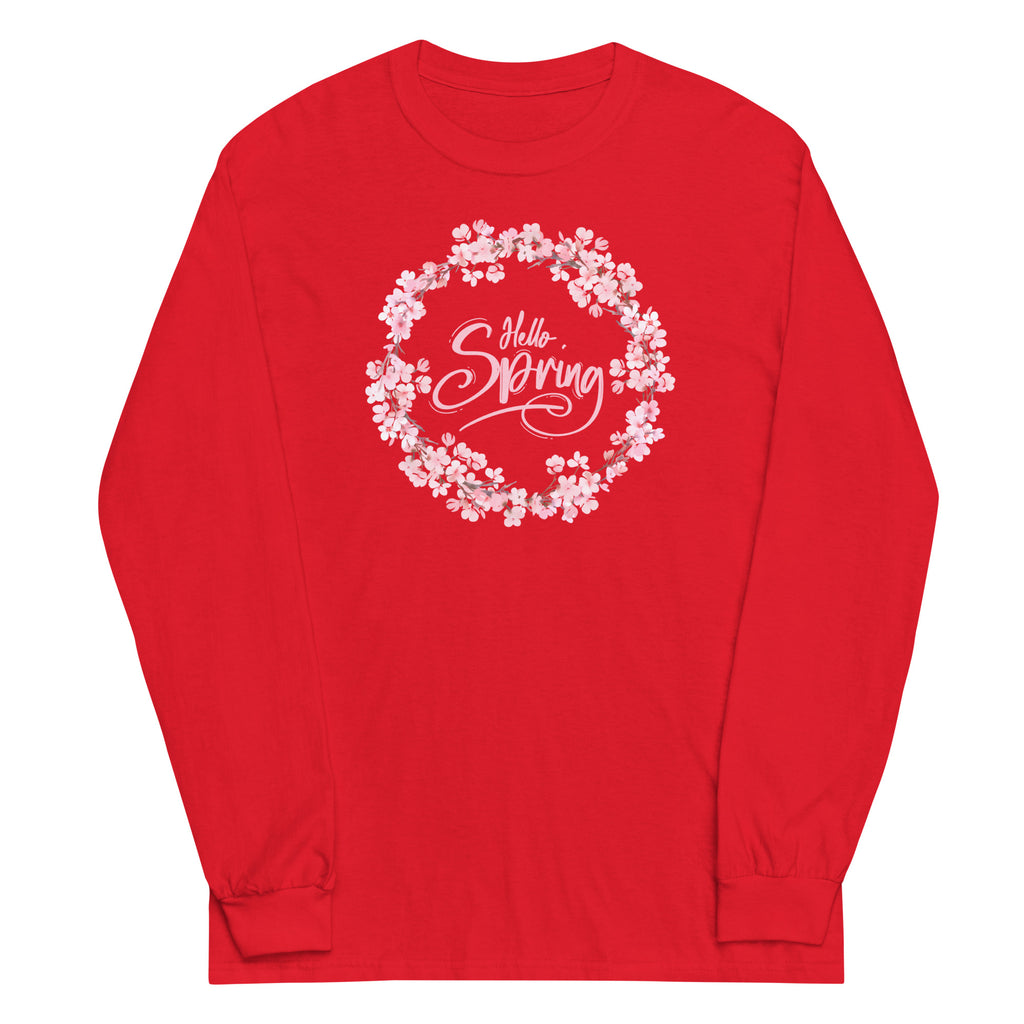 Hello Spring Dogwood Wreath Plus Size Long Sleeve Shirt - Several Colors Available