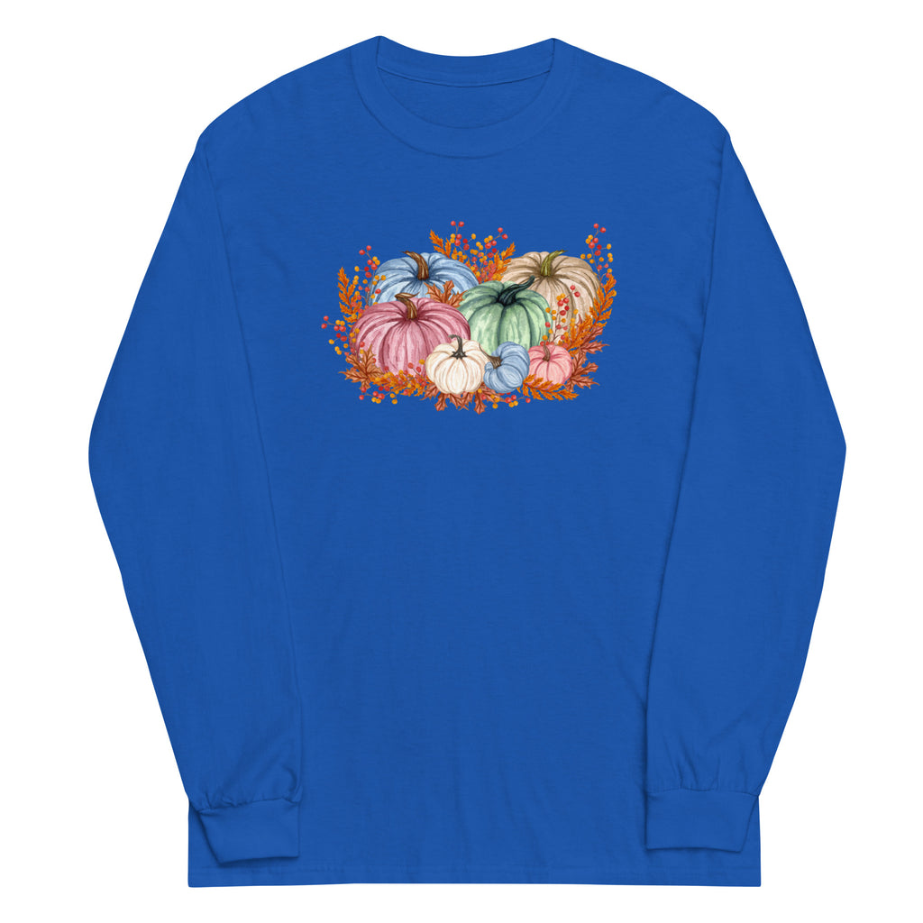 Fall Watercolor Pumpkins Long Sleeve Plus Size Shirt (Several Colors Available)