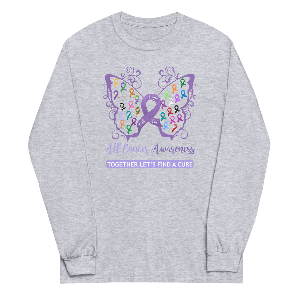 All Cancer Awareness Filigree Butterfly Plus Size Long Sleeve Shirt - Several Colors Available