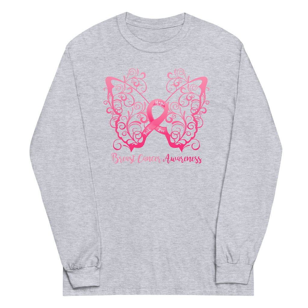 Breast Cancer Awareness Filigree Butterfly Plus Size Long Sleeve Shirt - Several Colors Available