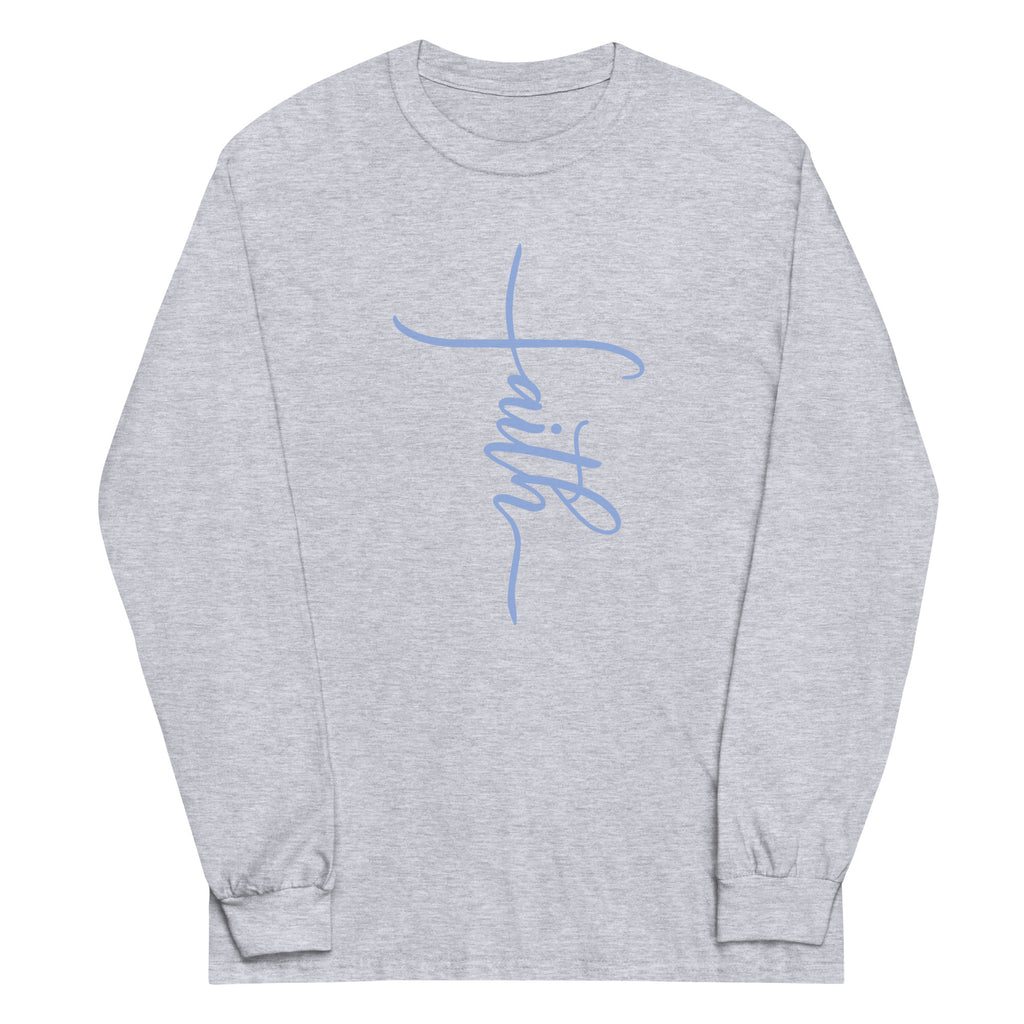 Faith Cross Blue Font Plus Size Long Sleeve Shirt - Several Colors Available