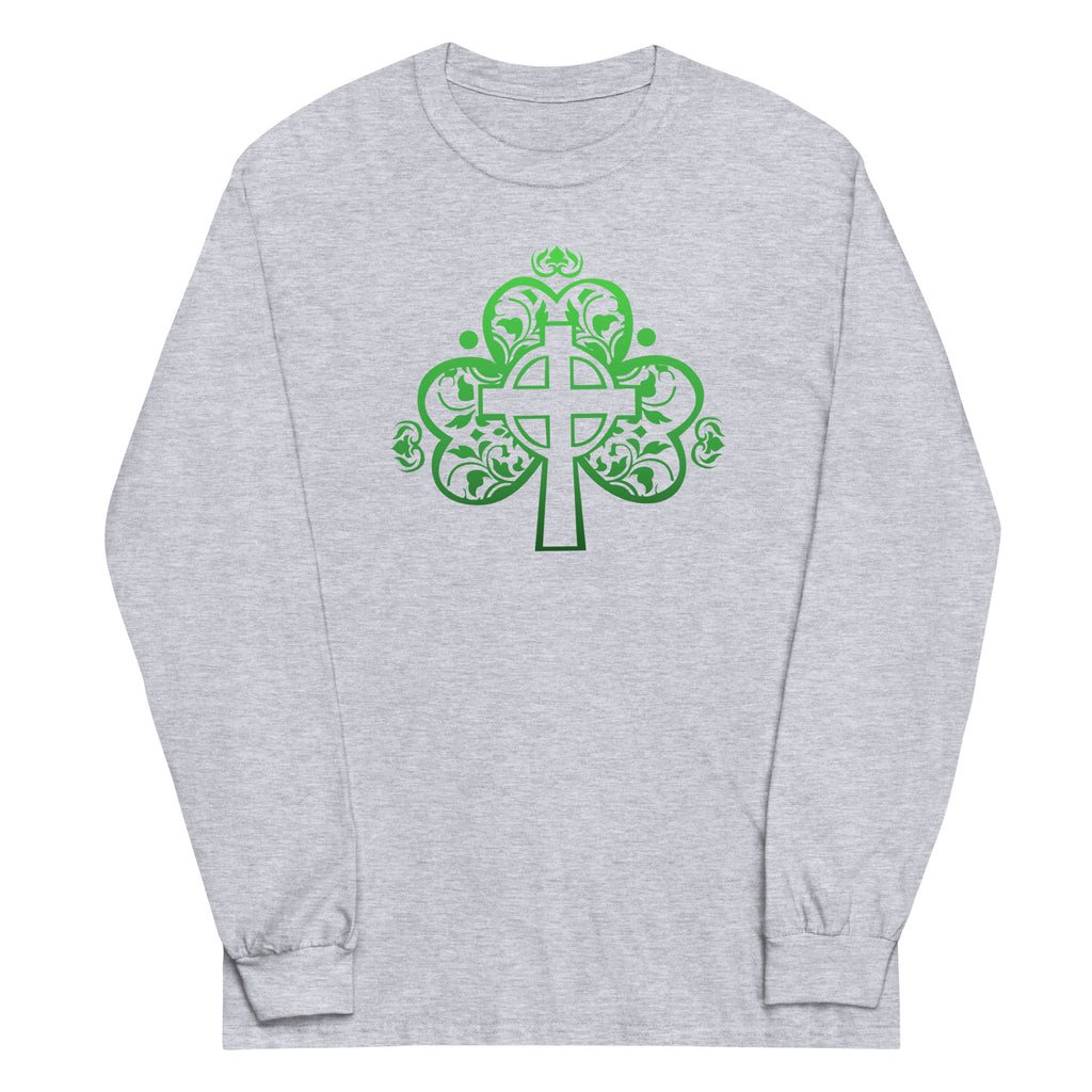 St. Patrick's Day Filigree Cross in Shamrock Plus Size Long Sleeve Shirt - Several Colors Available