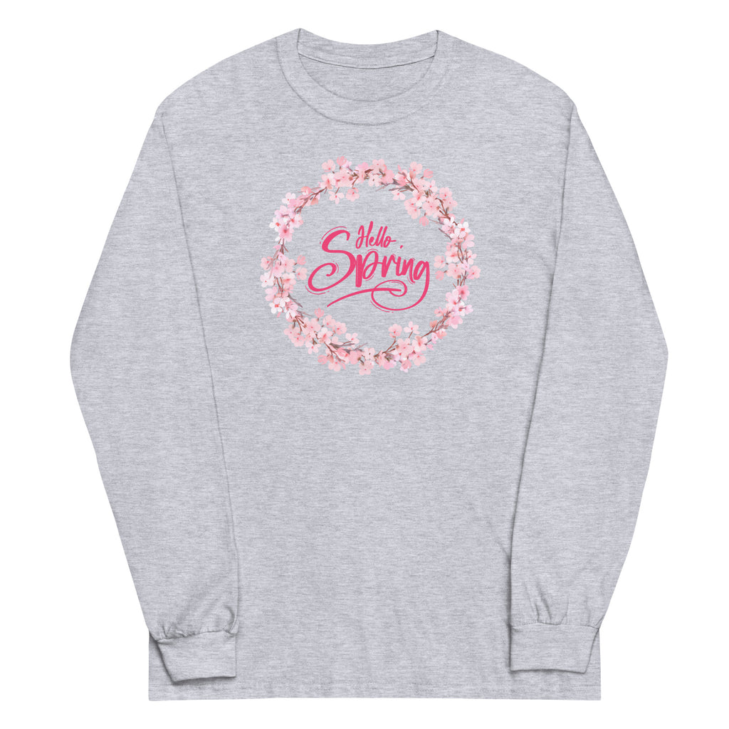 Hello Spring Dogwood Wreath Plus Size Long Sleeve Shirt - Several Colors Available