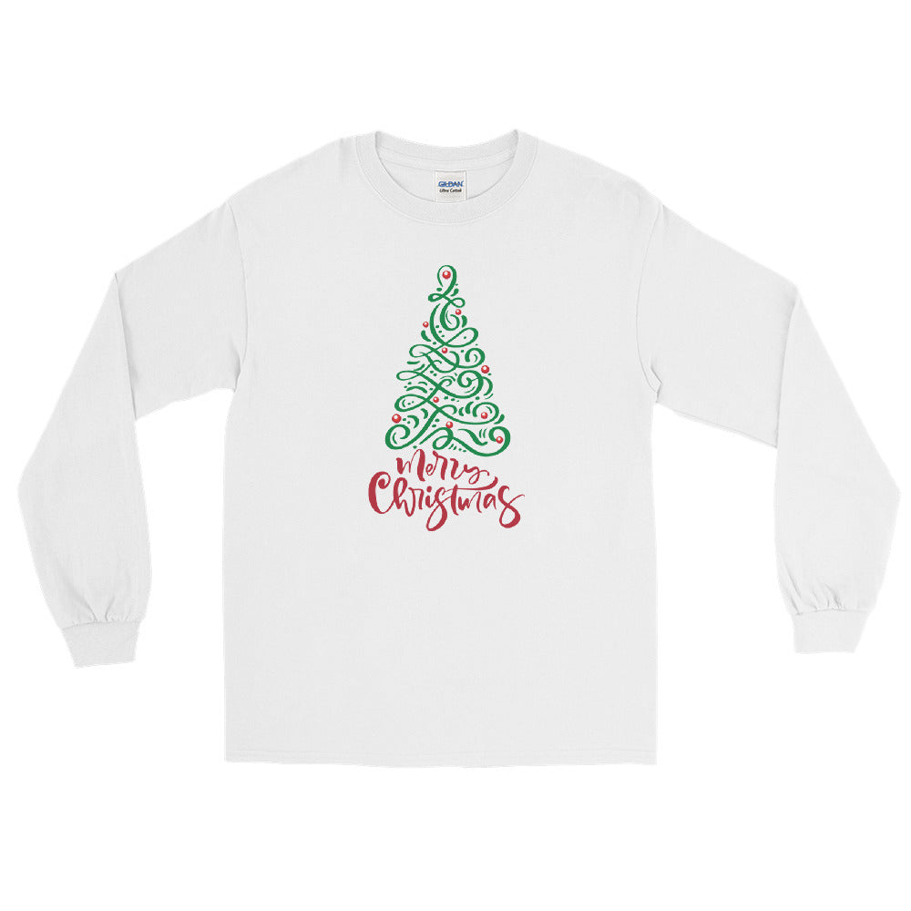 Filigree Merry Christmas Tree Plus Size Long Sleeve T-Shirt - Several Colors Available