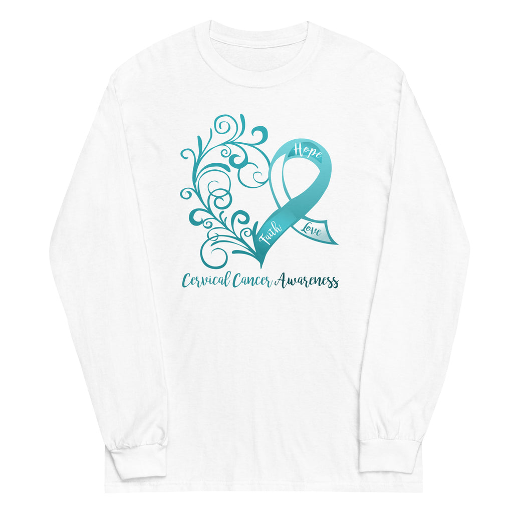 Cervical Cancer Awareness Heart Plus Size Long Sleeve Shirt - Several Colors Available