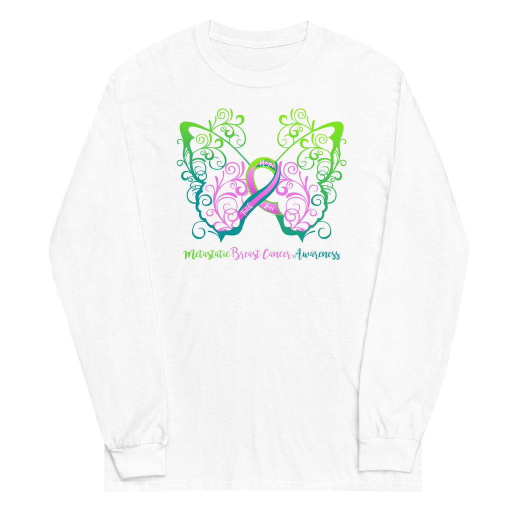 Metastatic Breast Cancer Awareness Filigree Butterfly Plus Long Sleeve Shirt - Several Colors Available
