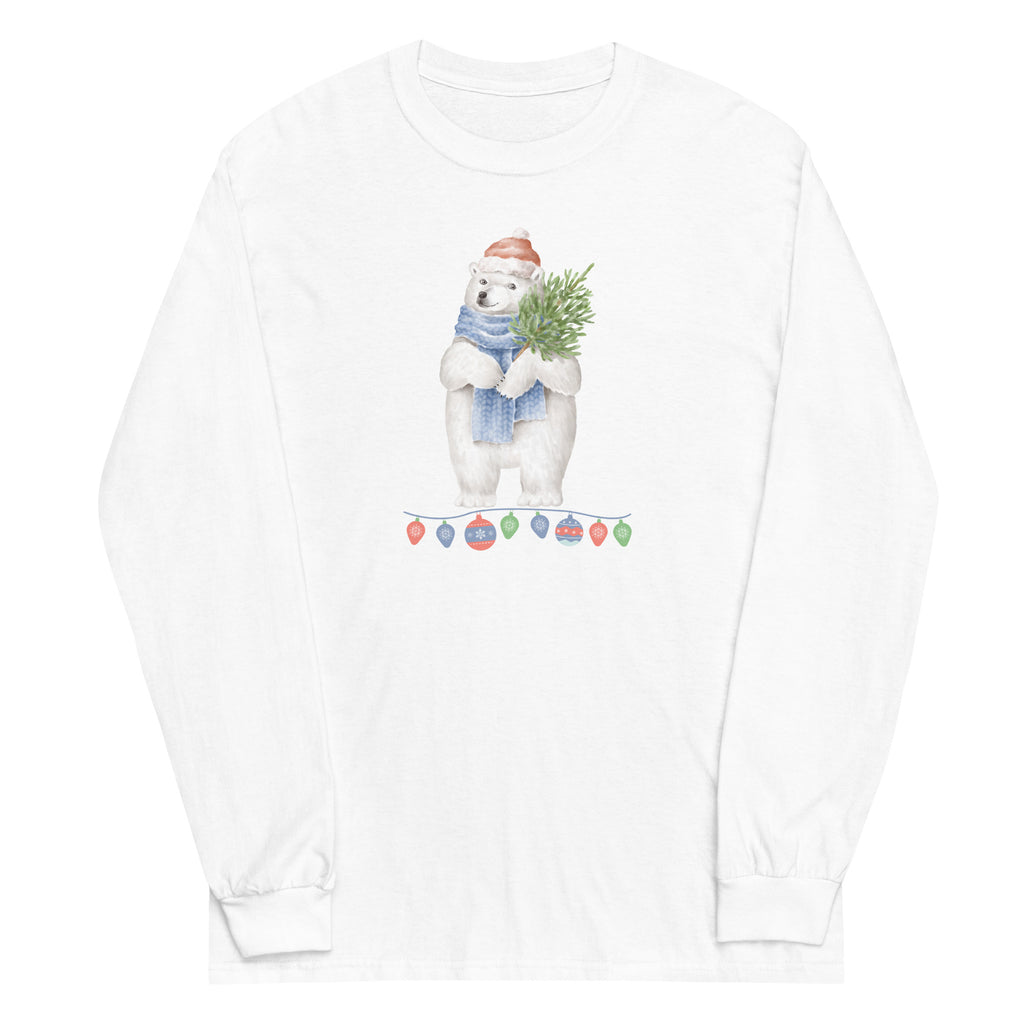 Vintage Christmas Polar Bear Plus Size Long Sleeve Shirt (Several Colors Available)