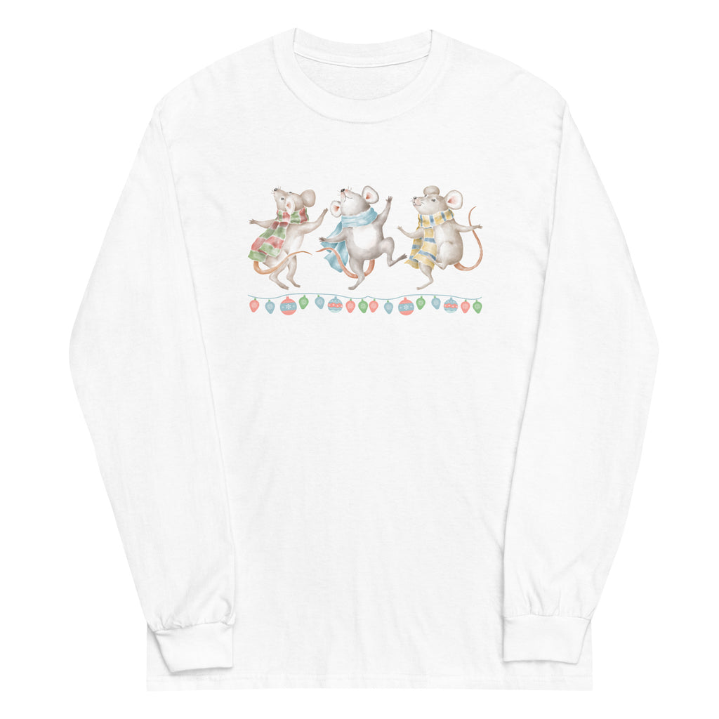 Vintage Christmas Dancing Mice Plus Size Long Sleeve Shirt (Several Colors Available)