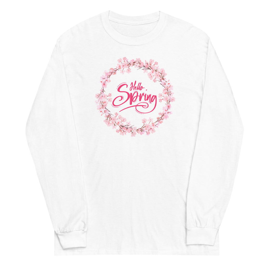 Hello Spring Dogwood Wreath Plus Size Long Sleeve Shirt - Several Colors Available