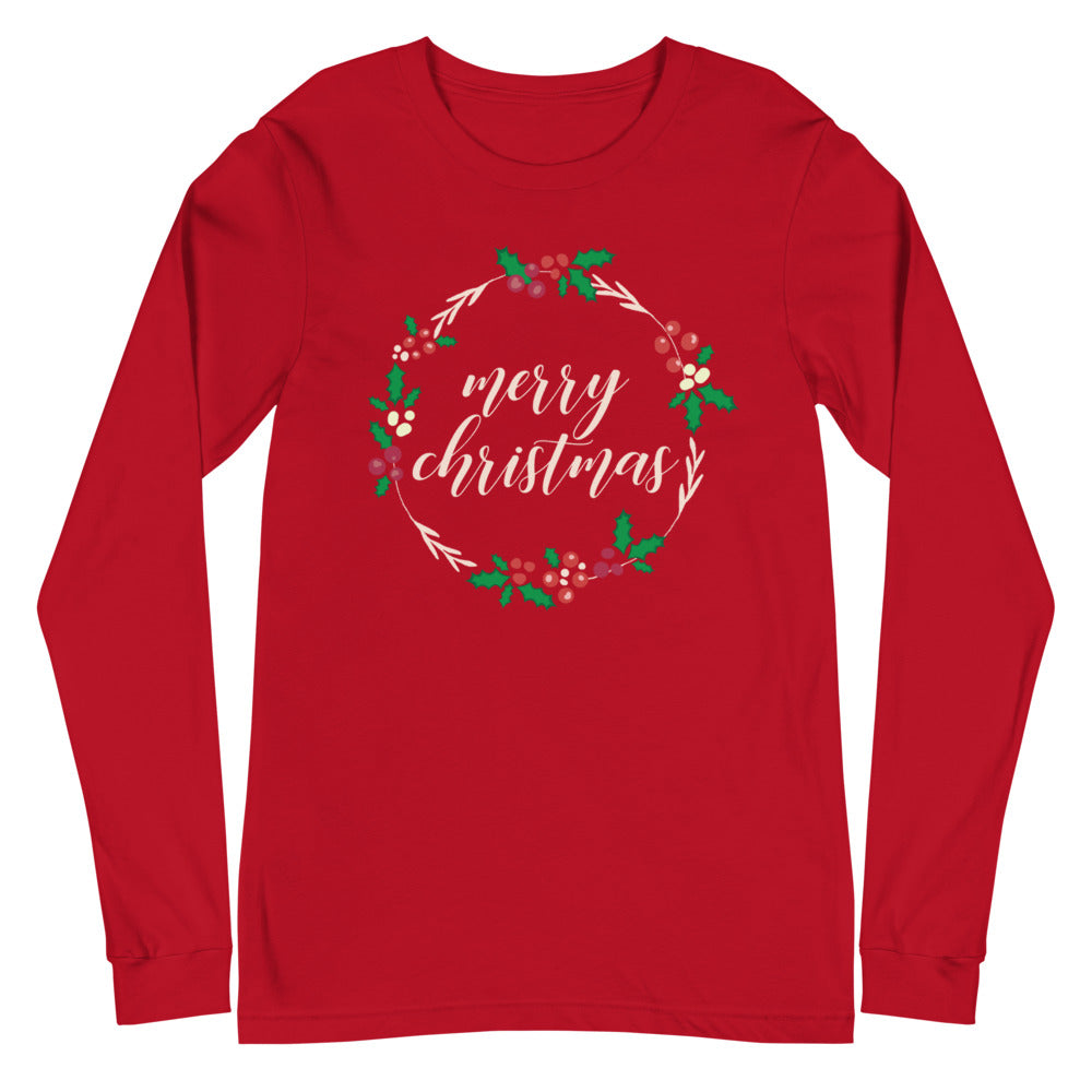 Merry Christmas Holly Garland Long Sleeve Tee