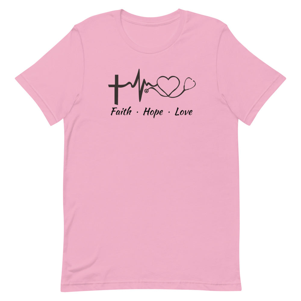 Faith Hope Love Heart Stethoscope T-Shirt - Light Colors