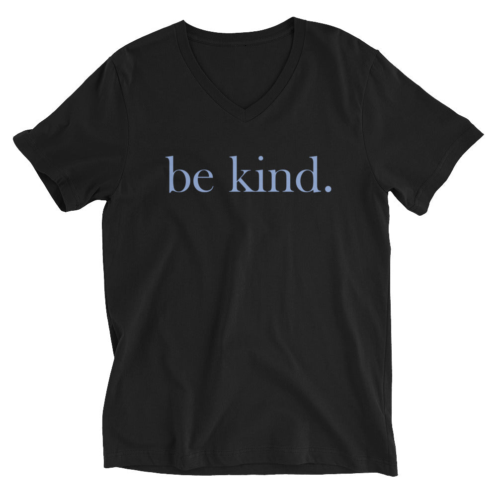 be kind. Blue Font V-Neck Cotton T-Shirt