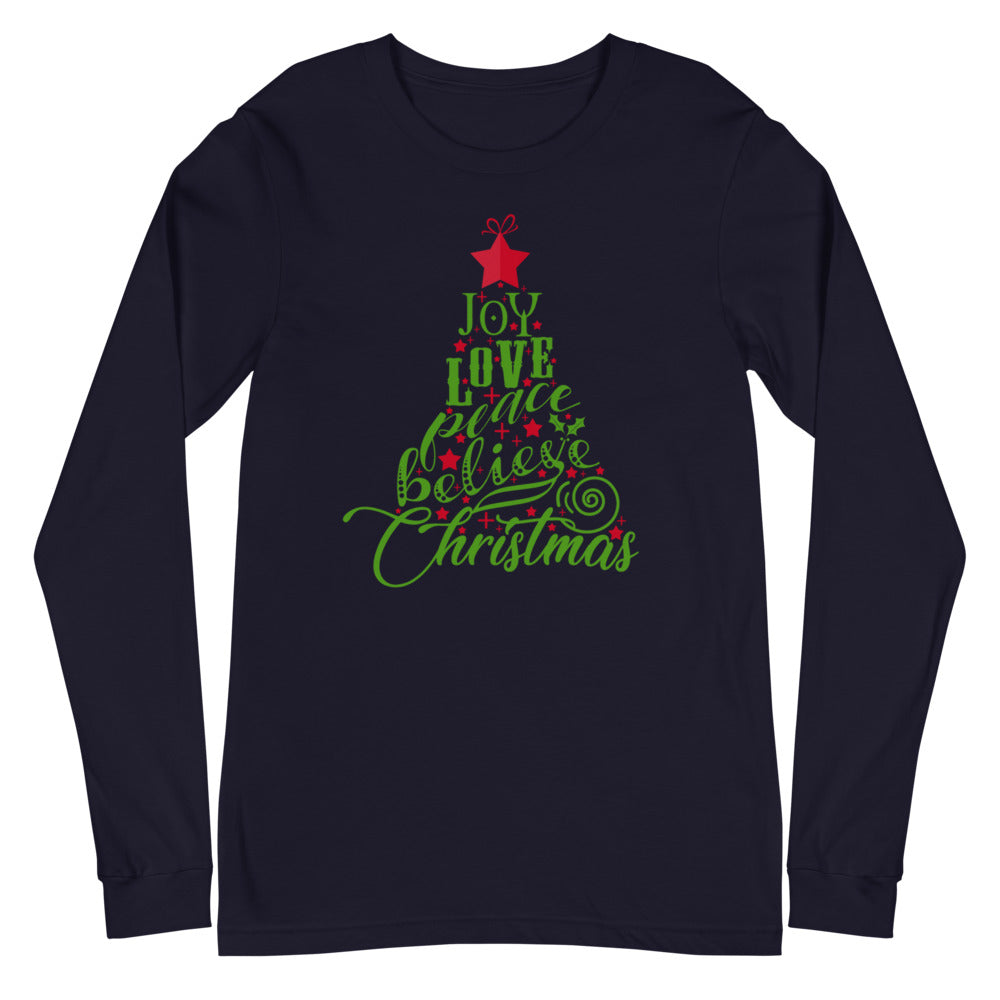 Joy Love Peace Believe Christmas Long Sleeve Tee